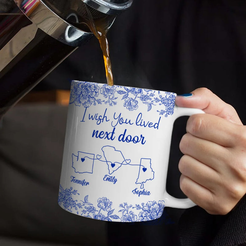 Gift For Bestie, Long Distance, Love - Chinoiserie Toile I Wish We Lived Closer - Personalized Mug