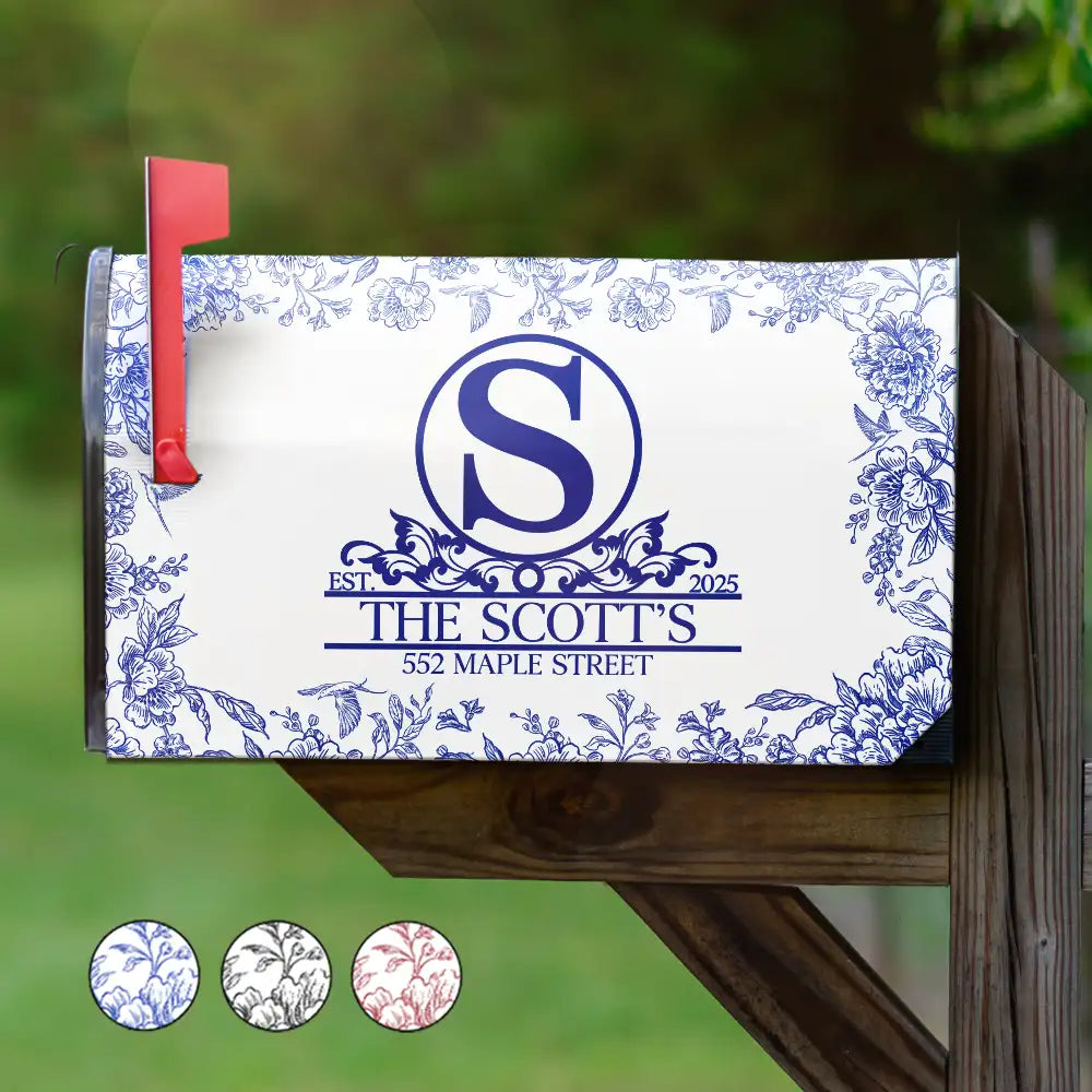Chinoiserie Toile Monogram And Family Name - Personalized Mailbox Cover