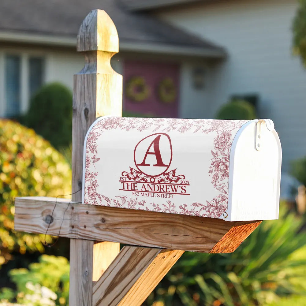 Family, Christmas - Chinoiserie Toile Monogram And Family Name - Personalized Mailbox Cover