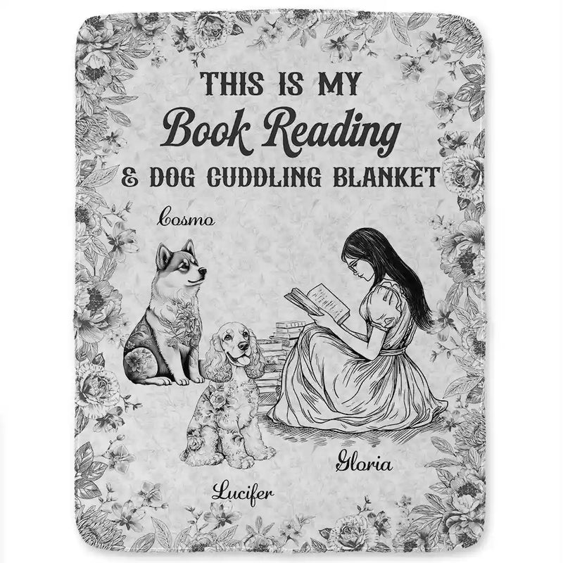 Reading,Gift For Women,Dog Lovers,Dog Mom,Pet Lovers,Pet Mom,Happy,Christmas - Chinoiserie Toile My Book Reading And Dog Cuddling - Personalized Fleece Blanket, Sherpa Blanket