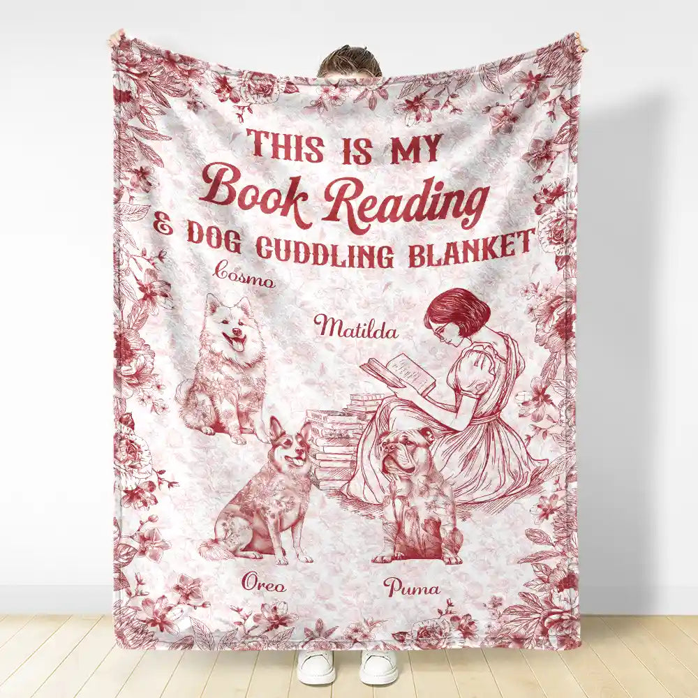 Reading,Gift For Women,Dog Lovers,Dog Mom,Pet Lovers,Pet Mom,Happy,Christmas - Chinoiserie Toile My Book Reading And Dog Cuddling - Personalized Fleece Blanket, Sherpa Blanket