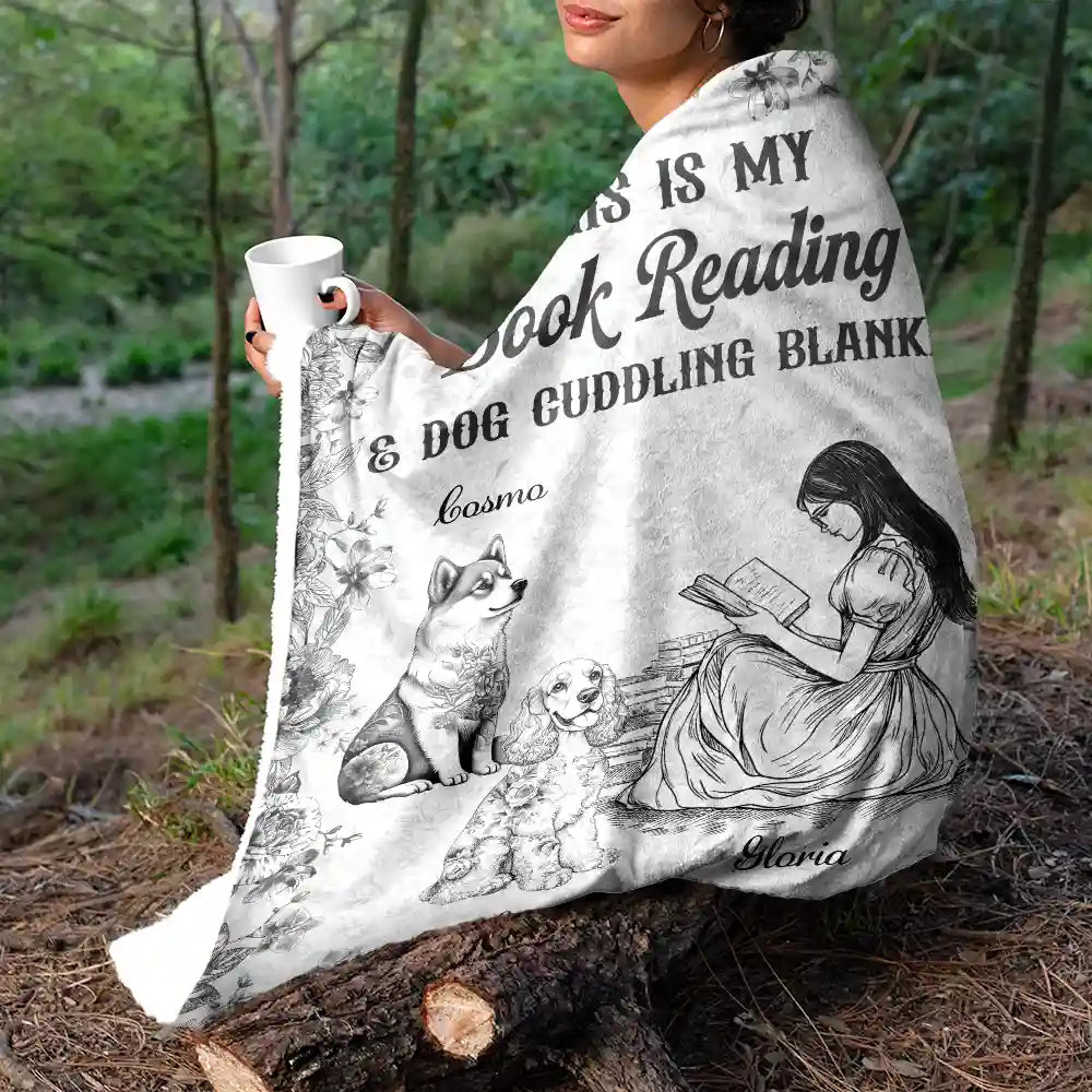 Reading,Gift For Women,Dog Lovers,Dog Mom,Pet Lovers,Pet Mom,Happy,Christmas - Chinoiserie Toile My Book Reading And Dog Cuddling - Personalized Fleece Blanket, Sherpa Blanket