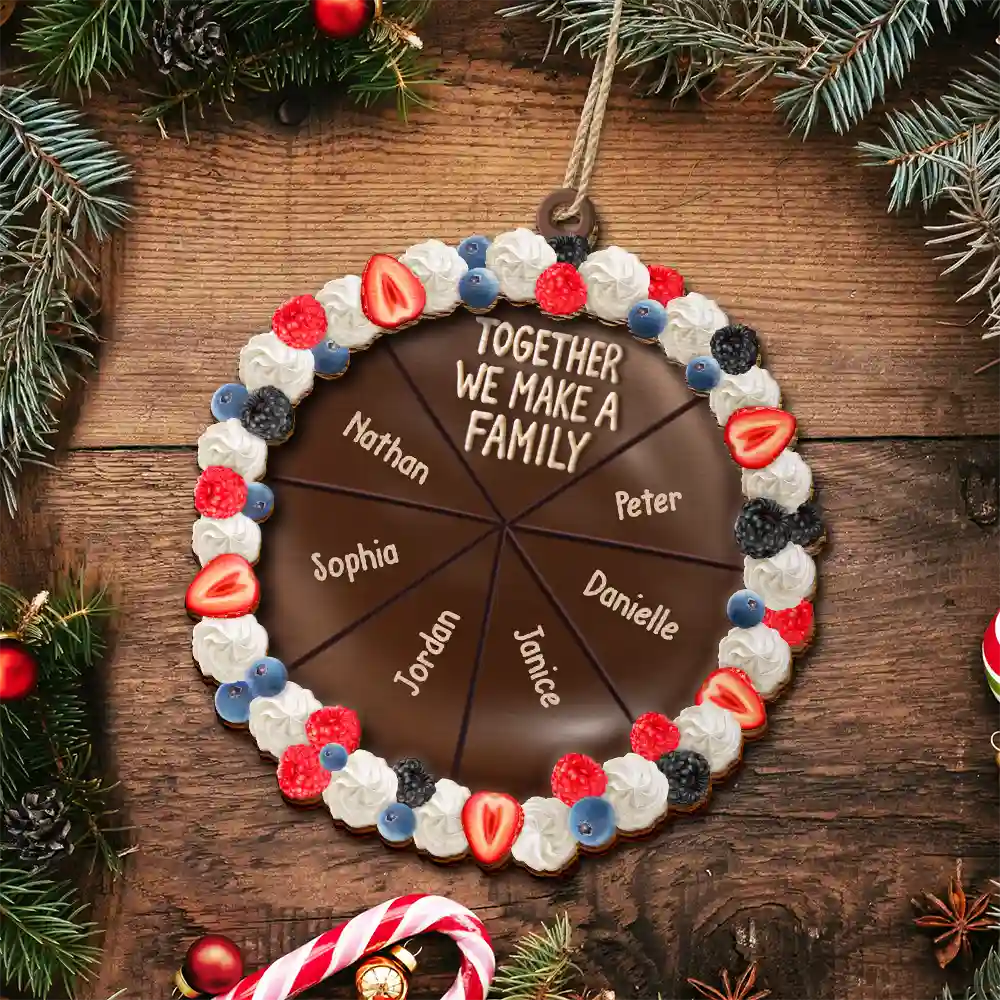 Family,Gift For Bestie,Happy,Christmas - Chocolate Cake Family Custom Names - Personalized 2-Layered Wooden Ornament