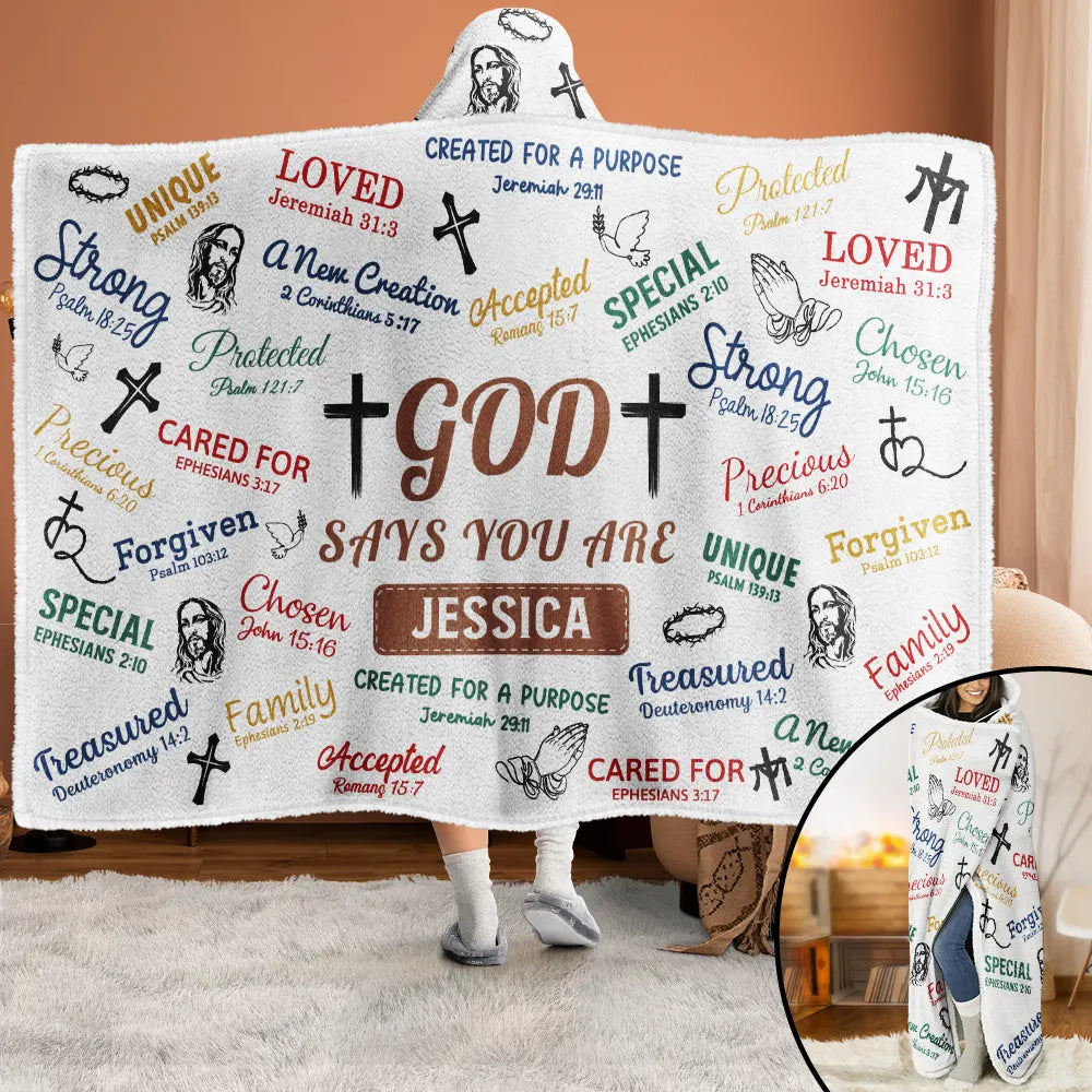 Christian Bible Verse Affirmations - Personalized Wearable Hooded Blanket