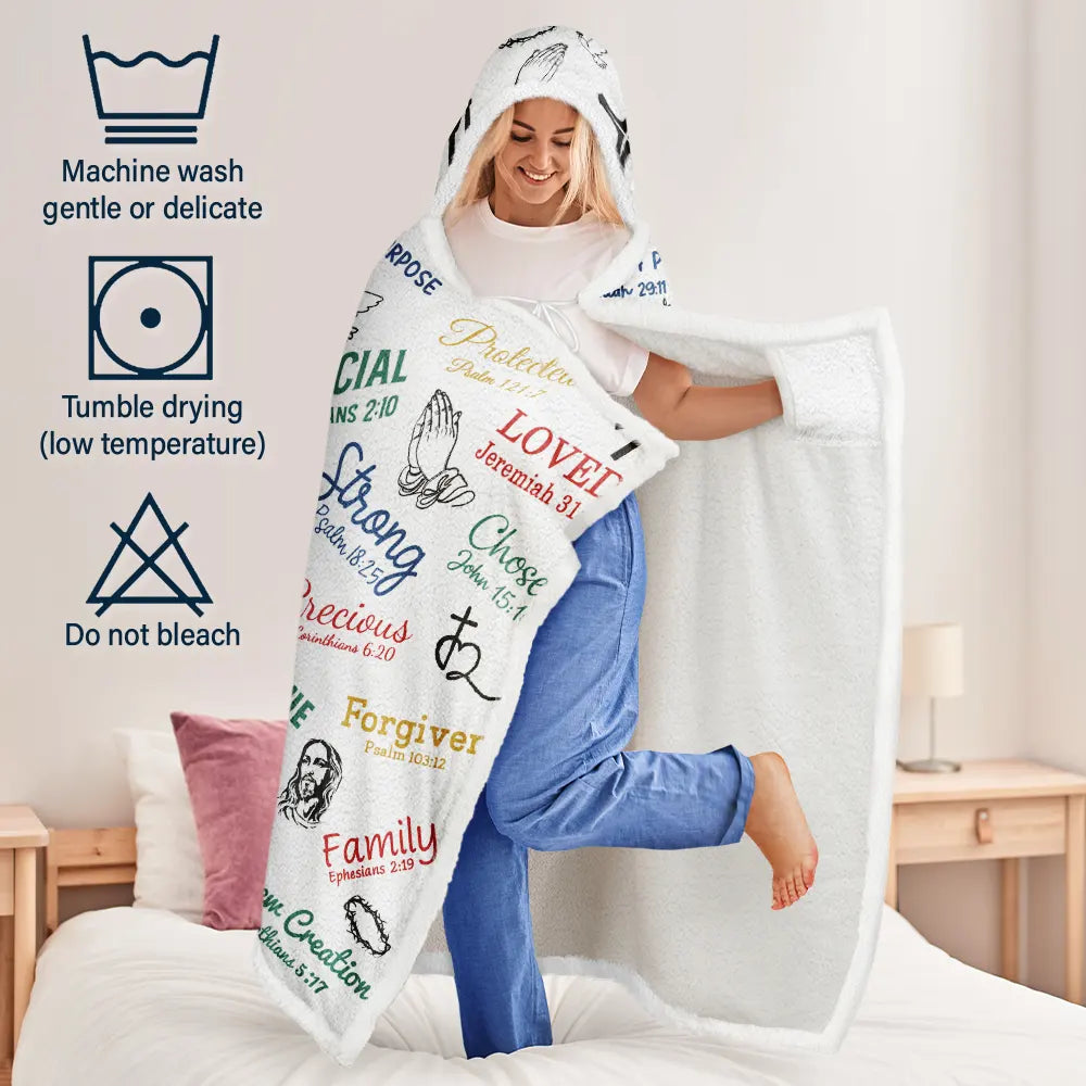 Gift For Yourself,Christian - Christian Bible Verse Affirmations - Personalized Wearable Hooded Blanket