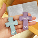 Christian, Reading, Gift For Yourself - Christian Symbol With Name Bible Verse Reference - Personalized Cross Leather Magnetic Bookmark