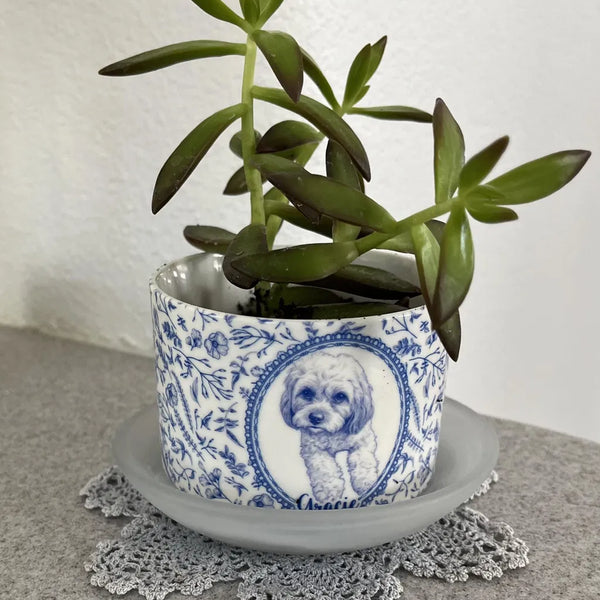 Custom Photo Pencil Sketch Dog Cat Pet Portrait Toile Remembrance - Personalized Plant Pot