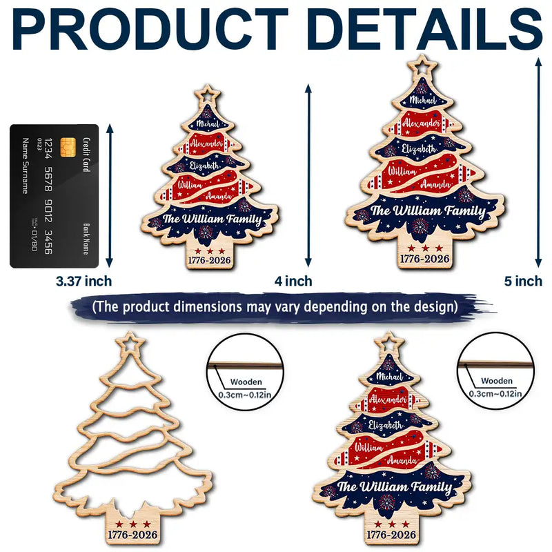 Independence Day,America 250th,Christmas,Proud,Family,Custom Text - Christmas Family United Like Branches Rooted In Pride - Personalized 2-Layered Wooden Ornament