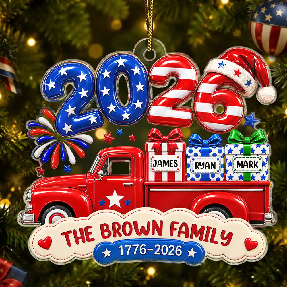 Independence Day,America 250th,Christmas,Family,Custom Text,Happy - Christmas Loaded With Love And American Pride - Personalized Custom Shaped Acrylic Ornament