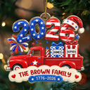 Independence Day,America 250th,Christmas,Family,Custom Text,Happy - Christmas Loaded With Love And American Pride - Personalized Custom Shaped Acrylic Ornament