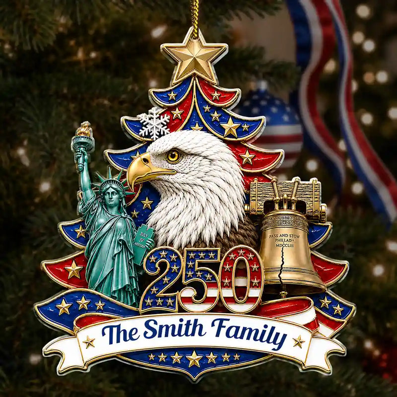 Independence Day,America 250th,Christmas,Proud,Family,Custom Text - Christmas Proud America Family - Personalized Custom Shaped Acrylic Ornament