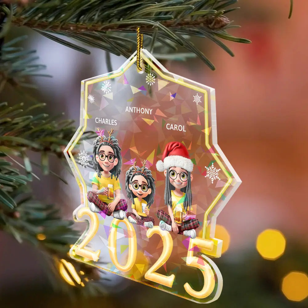 Family, Gift For Bestie, Christmas, Happy - Christmas 3D Effect Bestie Family Siblings - Personalized Holographic Acrylic Ornament