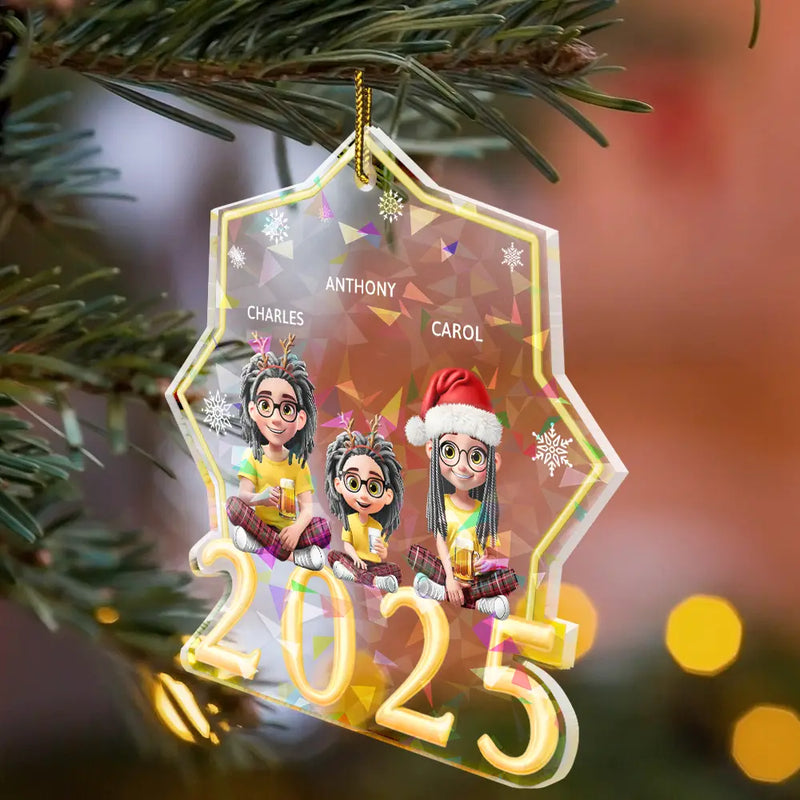 Family, Gift For Bestie, Christmas, Happy - Christmas 3D Effect Bestie Family Siblings - Personalized Holographic Acrylic Ornament