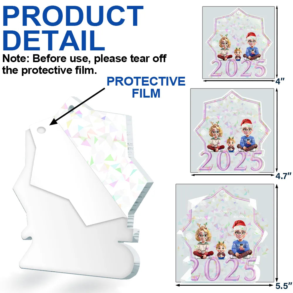 Family, Gift For Bestie, Christmas, Happy - Christmas 3D Effect Bestie Family Siblings - Personalized Holographic Acrylic Ornament