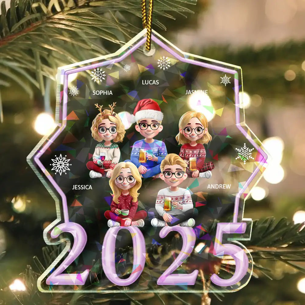 Christmas 3D Effect Bestie Family Siblings - Personalized Holographic Acrylic Ornament