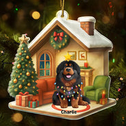 Pet Lovers,Dog Lovers,Dog Mom,Dog Dad,Cat Lovers,Cat Mom,Cat Dad,Christmas,Happy - Christmas 3D Effect Dog Cat - Personalized Custom Shaped Acrylic Ornament
