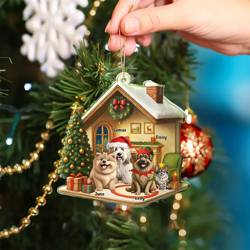 Pet Lovers,Dog Lovers,Dog Mom,Dog Dad,Cat Lovers,Cat Mom,Cat Dad,Christmas,Happy - Christmas 3D Effect Dog Cat - Personalized Custom Shaped Acrylic Ornament