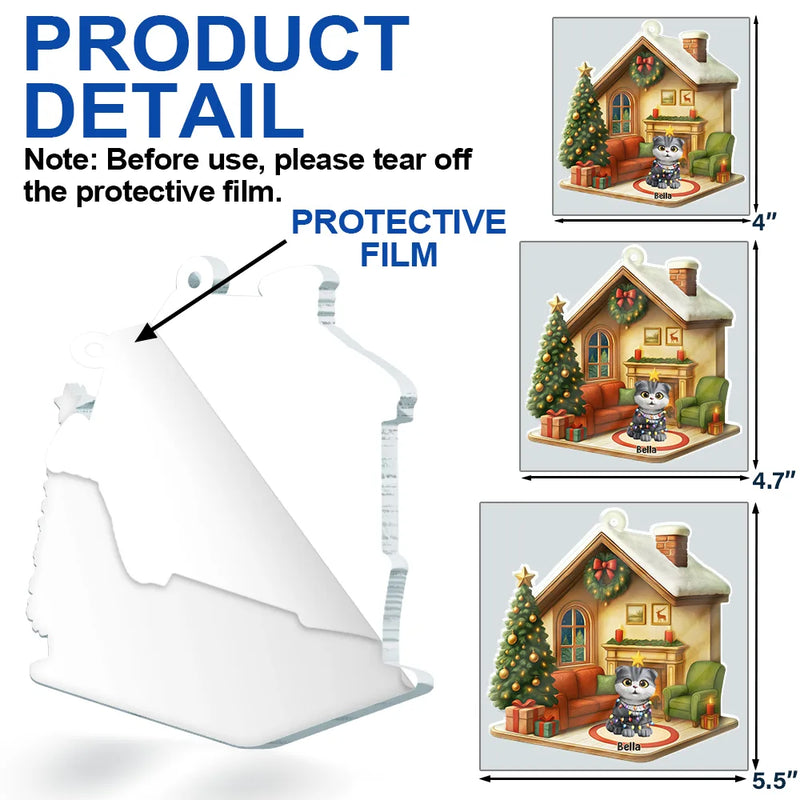 Pet Lovers,Dog Lovers,Dog Mom,Dog Dad,Cat Lovers,Cat Mom,Cat Dad,Christmas,Happy - Christmas 3D Effect Dog Cat - Personalized Custom Shaped Acrylic Ornament