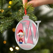 Gift For Kids,Happy,Christmas - Christmas Ball Monogram Kid 3D Effect - Personalized Metal Ornament