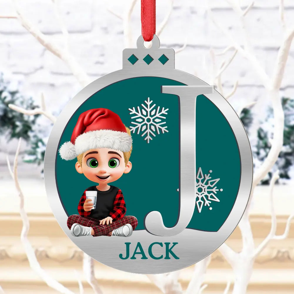 Gift For Kids,Happy,Christmas - Christmas Ball Monogram Kid 3D Effect - Personalized Metal Ornament