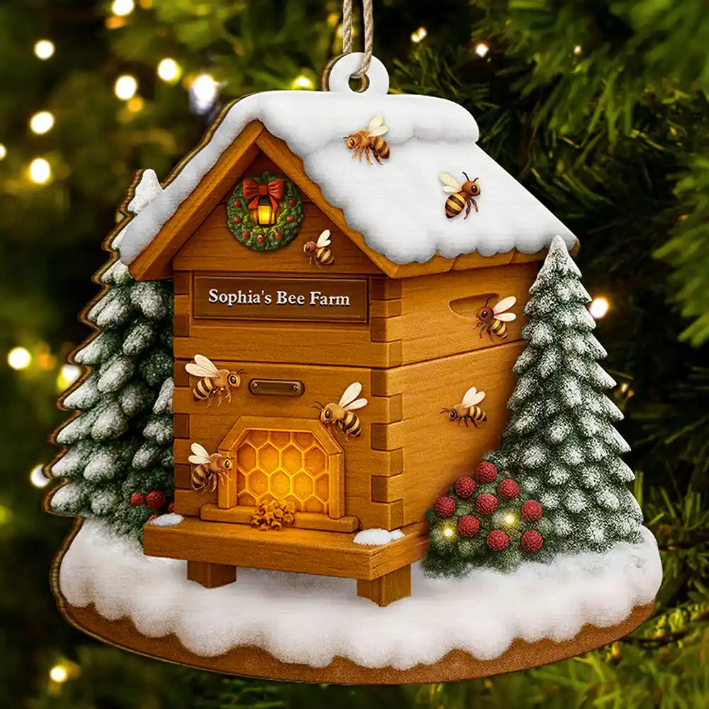 Christmas Bee Farm - Personalized Custom Shaped Wooden Ornament
