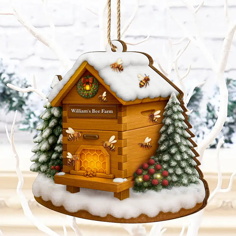Gift For Yourself, Gift For Women, Gift For Men, Happy, Christmas - Christmas Bee Farm - Personalized Custom Shaped Wooden Ornament