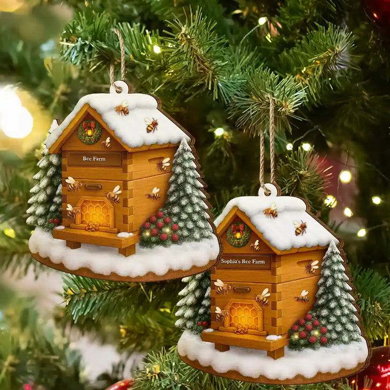 Gift For Yourself, Gift For Women, Gift For Men, Happy, Christmas - Christmas Bee Farm - Personalized Custom Shaped Wooden Ornament