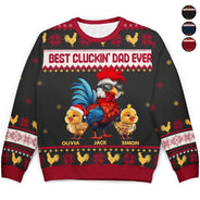 Christmas,Farm,Gift For Yourself,Happy - Christmas Best Cluckin' Dad Ever - Personalized Unisex Ugly Sweater