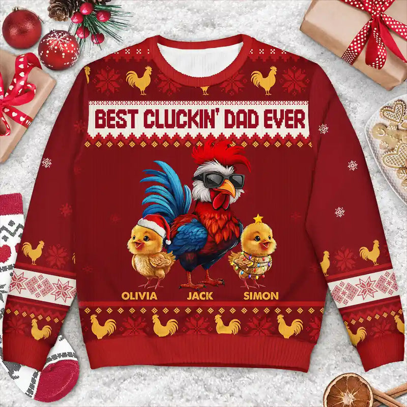 Christmas,Farm,Gift For Yourself,Happy - Christmas Best Cluckin' Dad Ever - Personalized Unisex Ugly Sweater
