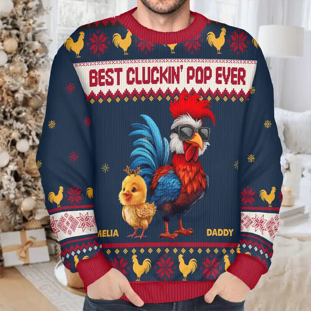 Christmas,Farm,Gift For Yourself,Happy - Christmas Best Cluckin' Dad Ever - Personalized Unisex Ugly Sweater