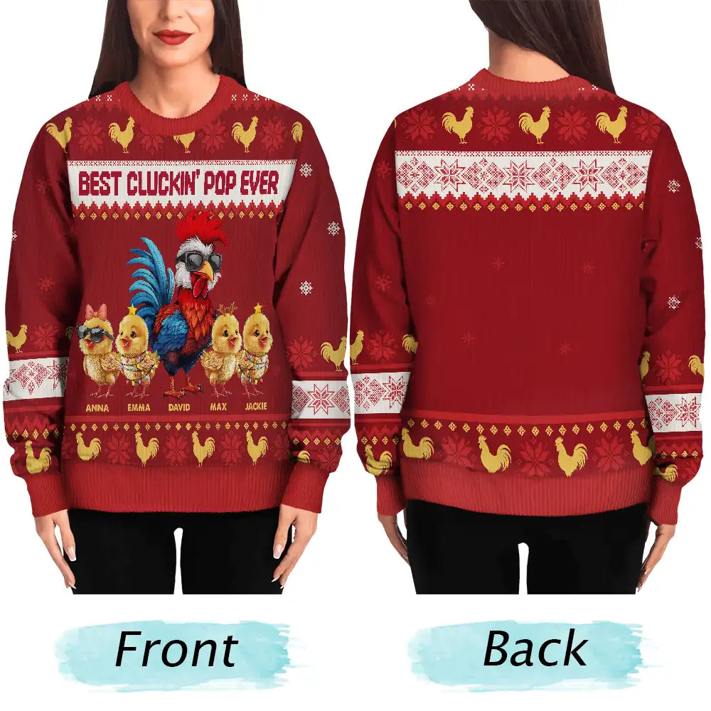 Christmas,Farm,Gift For Yourself,Happy - Christmas Best Cluckin' Dad Ever - Personalized Unisex Ugly Sweater