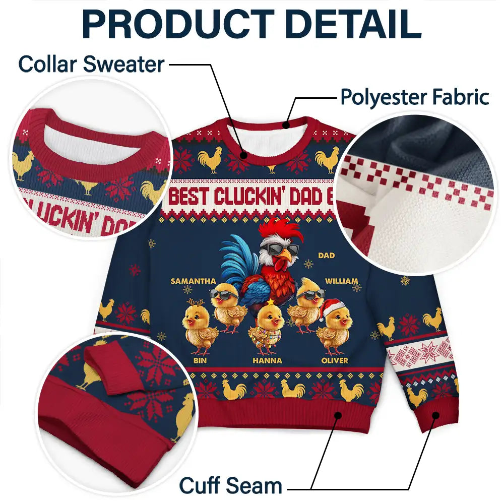 Christmas,Farm,Gift For Yourself,Happy - Christmas Best Cluckin' Dad Ever - Personalized Unisex Ugly Sweater