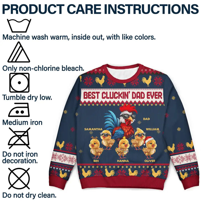 Christmas,Farm,Gift For Yourself,Happy - Christmas Best Cluckin' Dad Ever - Personalized Unisex Ugly Sweater