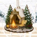 Camping,Campsite,Happy,Christmas,Gift For Couples,Family - Christmas Campsite Scene - Personalized Custom Shaped Wooden Ornament