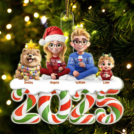Christmas Candy 3D Effect Family Sitting - Personalized Custom Shaped Acrylic Ornament