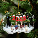 Christmas,Family,Dog Lovers,Cat Lovers,Pet Lovers,Parents,Happy - Christmas Cartoon Family Dog Cat - Personalized Medallion Glass Ornament