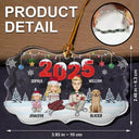 Christmas,Family,Dog Lovers,Cat Lovers,Pet Lovers,Parents,Happy - Christmas Cartoon Family Dog Cat - Personalized Medallion Glass Ornament