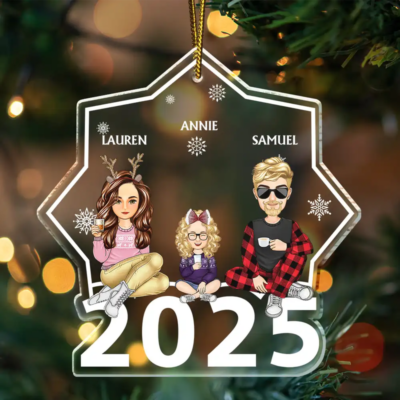 Christmas Cartoon Style Family Siblings - Personalized Custom Shaped Acrylic Ornament