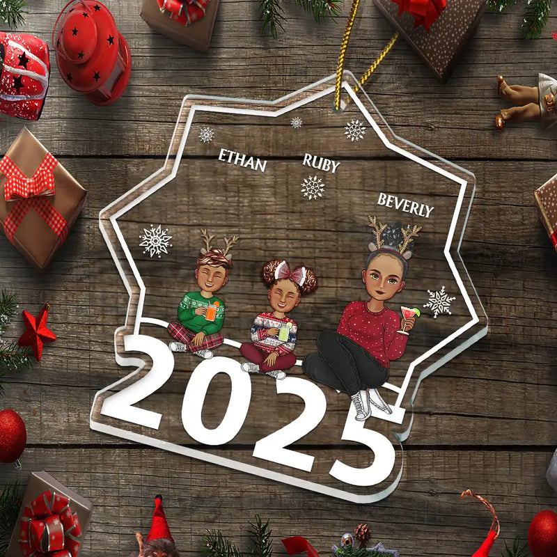 Christmas Cartoon Style Family Siblings - Personalized Custom Shaped Acrylic Ornament