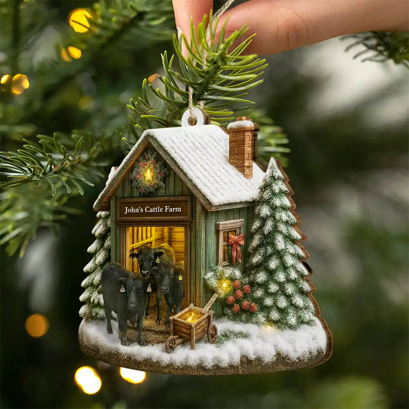 Christmas,Farm,Gift For Yourself,Happy - Christmas Cattle Farm - Personalized Custom Shaped Wooden Ornament