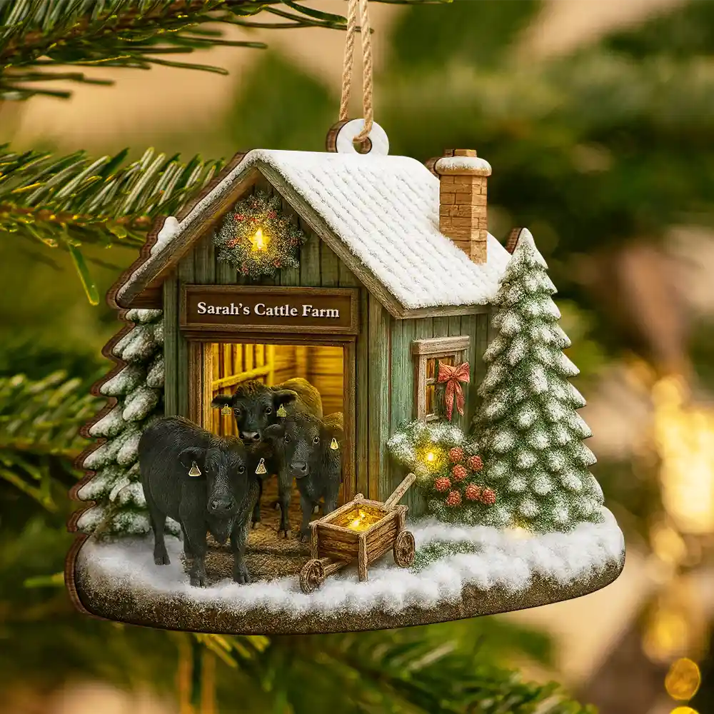 Christmas,Farm,Gift For Yourself,Happy - Christmas Cattle Farm - Personalized Custom Shaped Wooden Ornament
