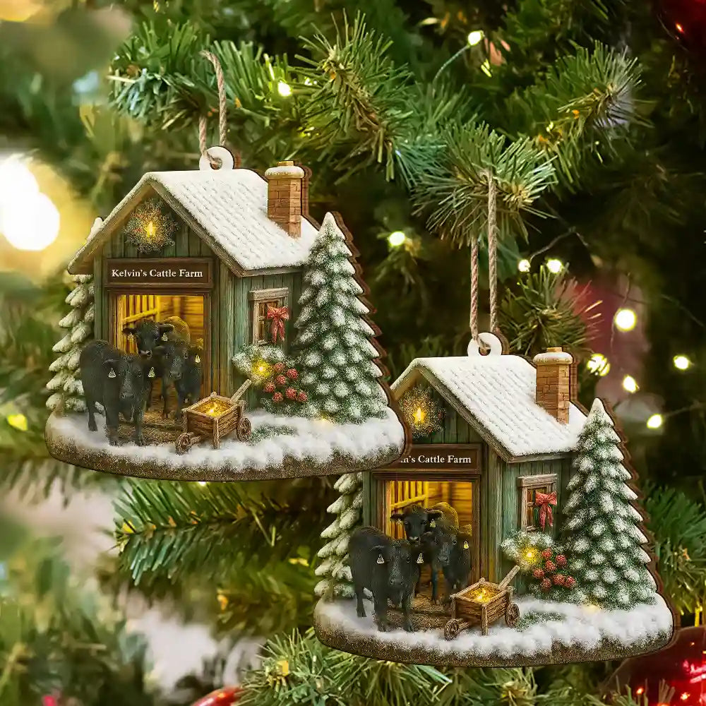 Christmas,Farm,Gift For Yourself,Happy - Christmas Cattle Farm - Personalized Custom Shaped Wooden Ornament