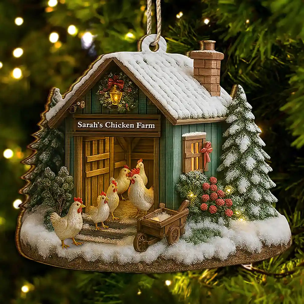 Christmas,Farm,Gift For Yourself,Happy - Christmas Chicken Farm - Personalized Custom Shaped Wooden Ornament