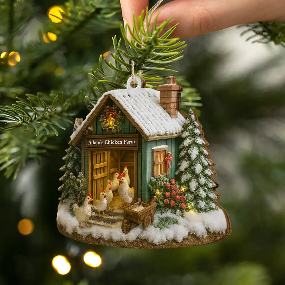 Christmas,Farm,Gift For Yourself,Happy - Christmas Chicken Farm - Personalized Custom Shaped Wooden Ornament