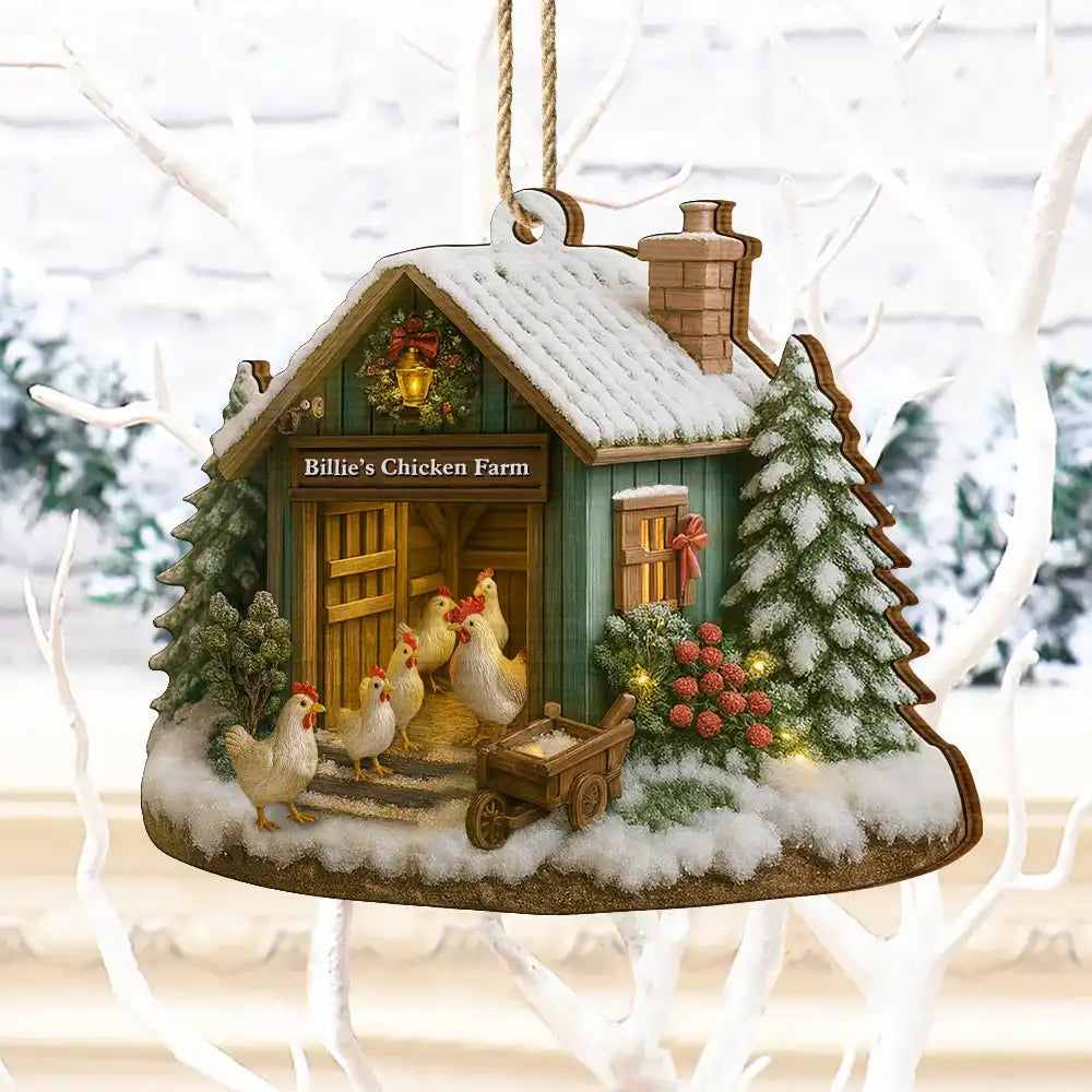 Christmas,Farm,Gift For Yourself,Happy - Christmas Chicken Farm - Personalized Custom Shaped Wooden Ornament