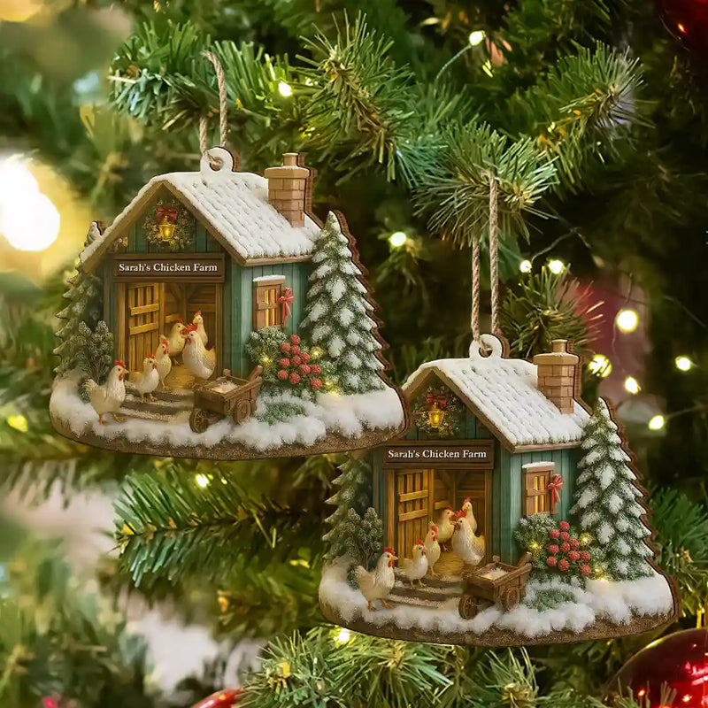 Christmas,Farm,Gift For Yourself,Happy - Christmas Chicken Farm - Personalized Custom Shaped Wooden Ornament