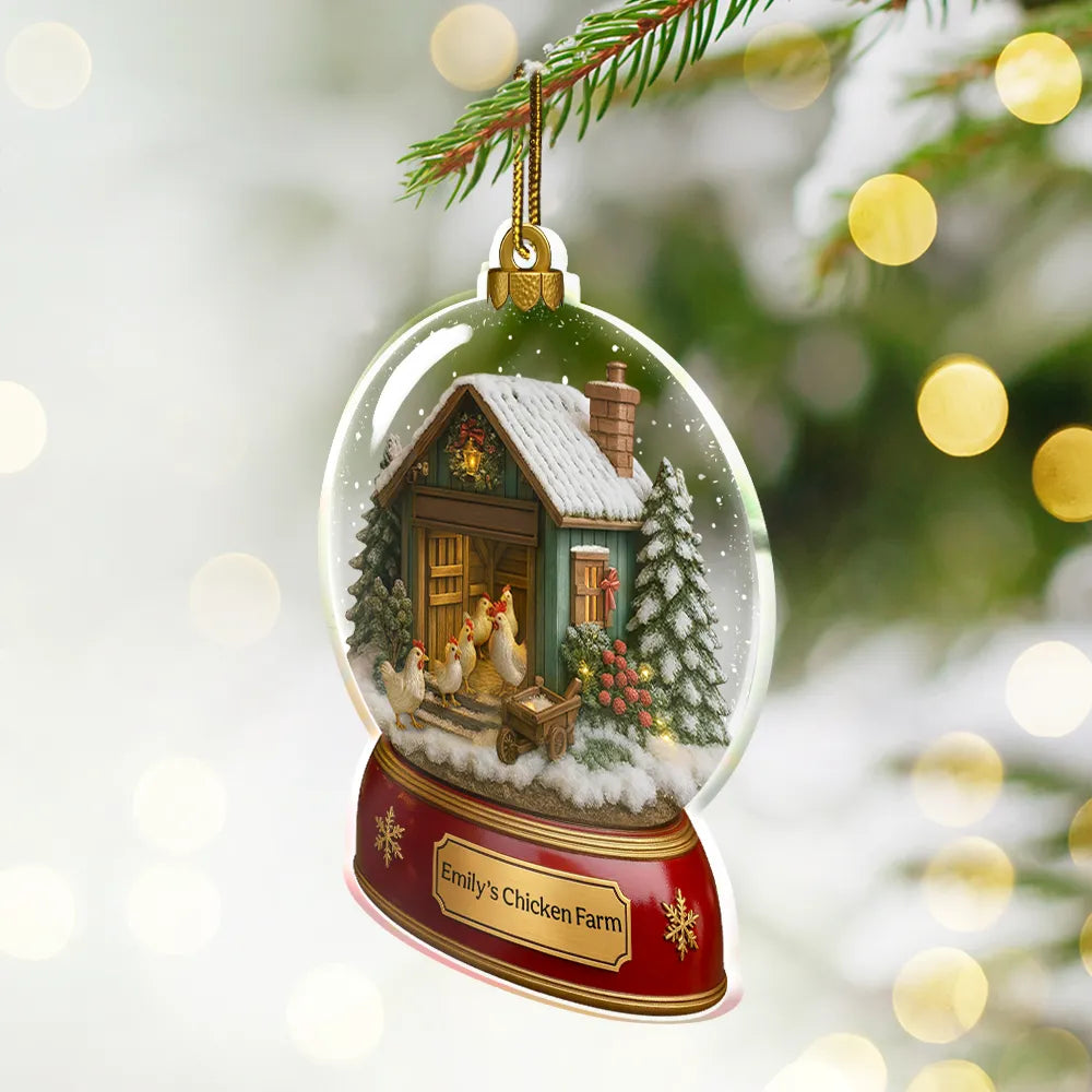 Farm, Gift For Yourself, Christmas, Gift For Women, Gift For Men, Happy - Christmas Chicken Farm Snowball - Personalized Custom Shaped Acrylic Ornament