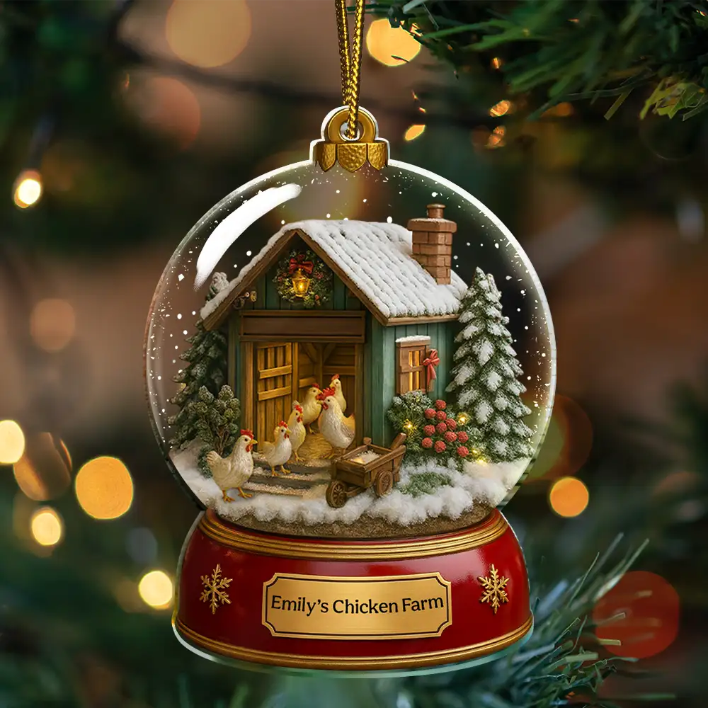 Farm, Gift For Yourself, Christmas, Gift For Women, Gift For Men, Happy - Christmas Chicken Farm Snowball - Personalized Custom Shaped Acrylic Ornament