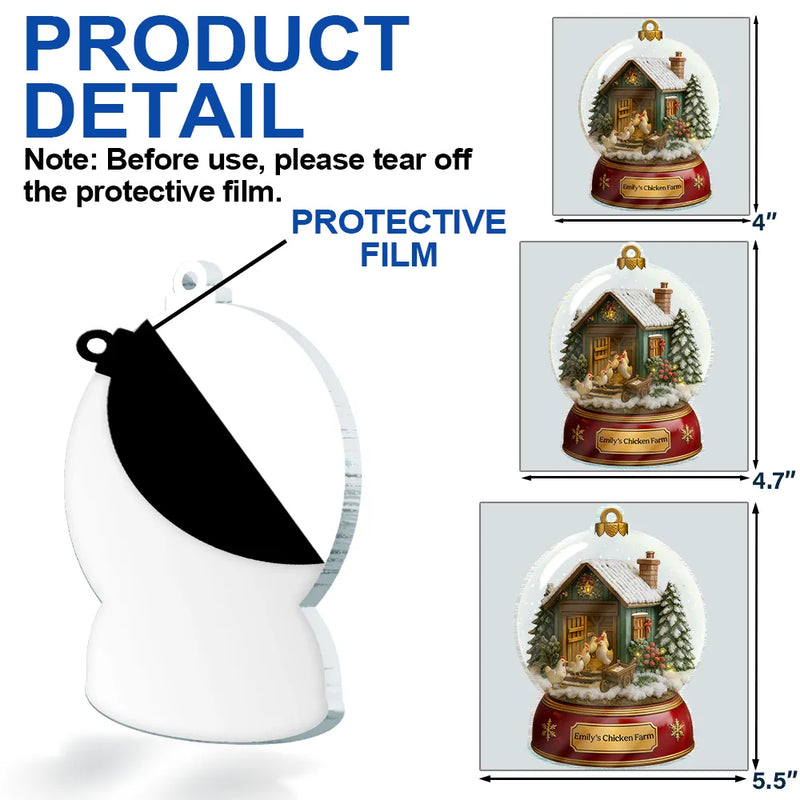 Farm, Gift For Yourself, Christmas, Gift For Women, Gift For Men, Happy - Christmas Chicken Farm Snowball - Personalized Custom Shaped Acrylic Ornament