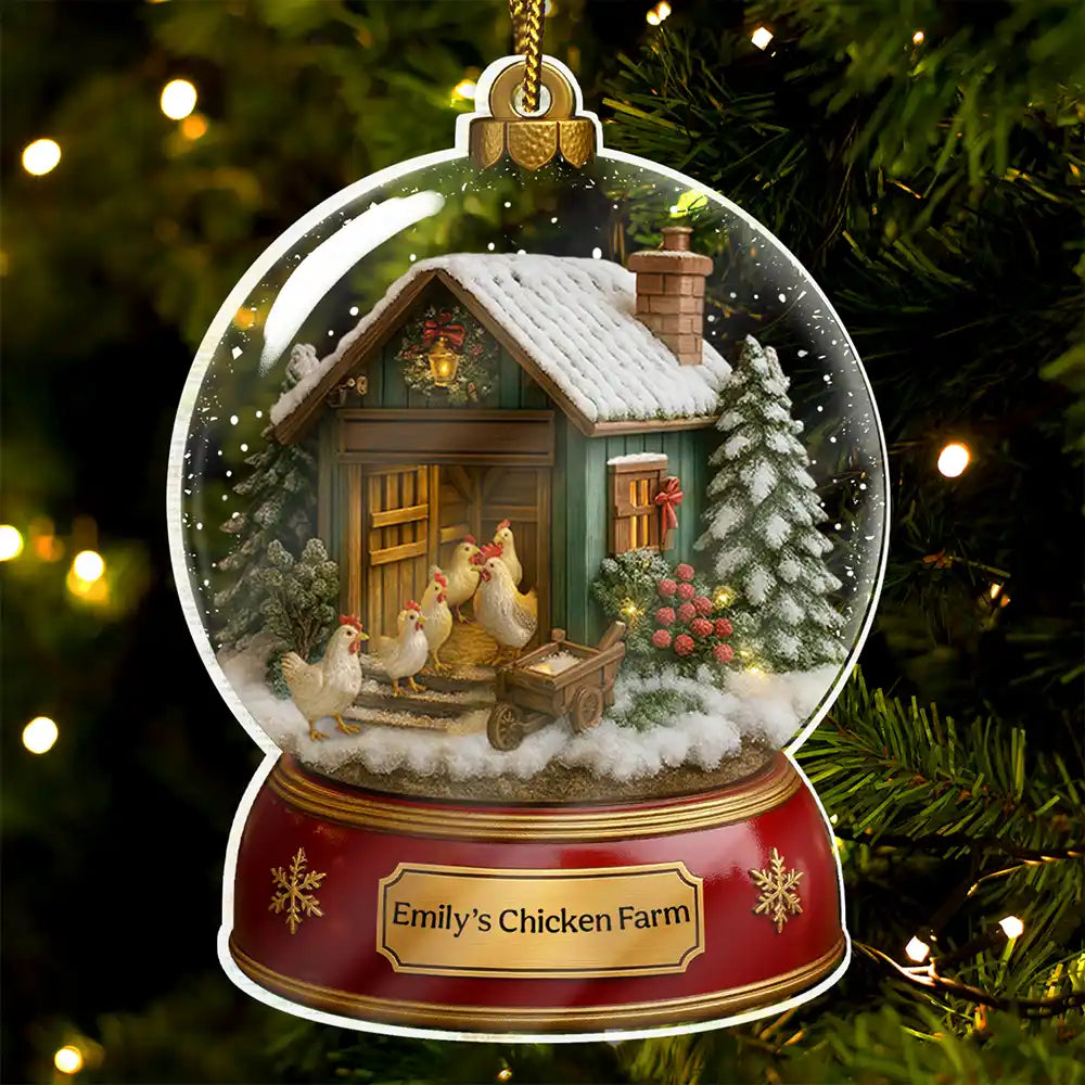 Farm, Gift For Yourself, Christmas, Gift For Women, Gift For Men, Happy - Christmas Chicken Farm Snowball - Personalized Custom Shaped Acrylic Ornament